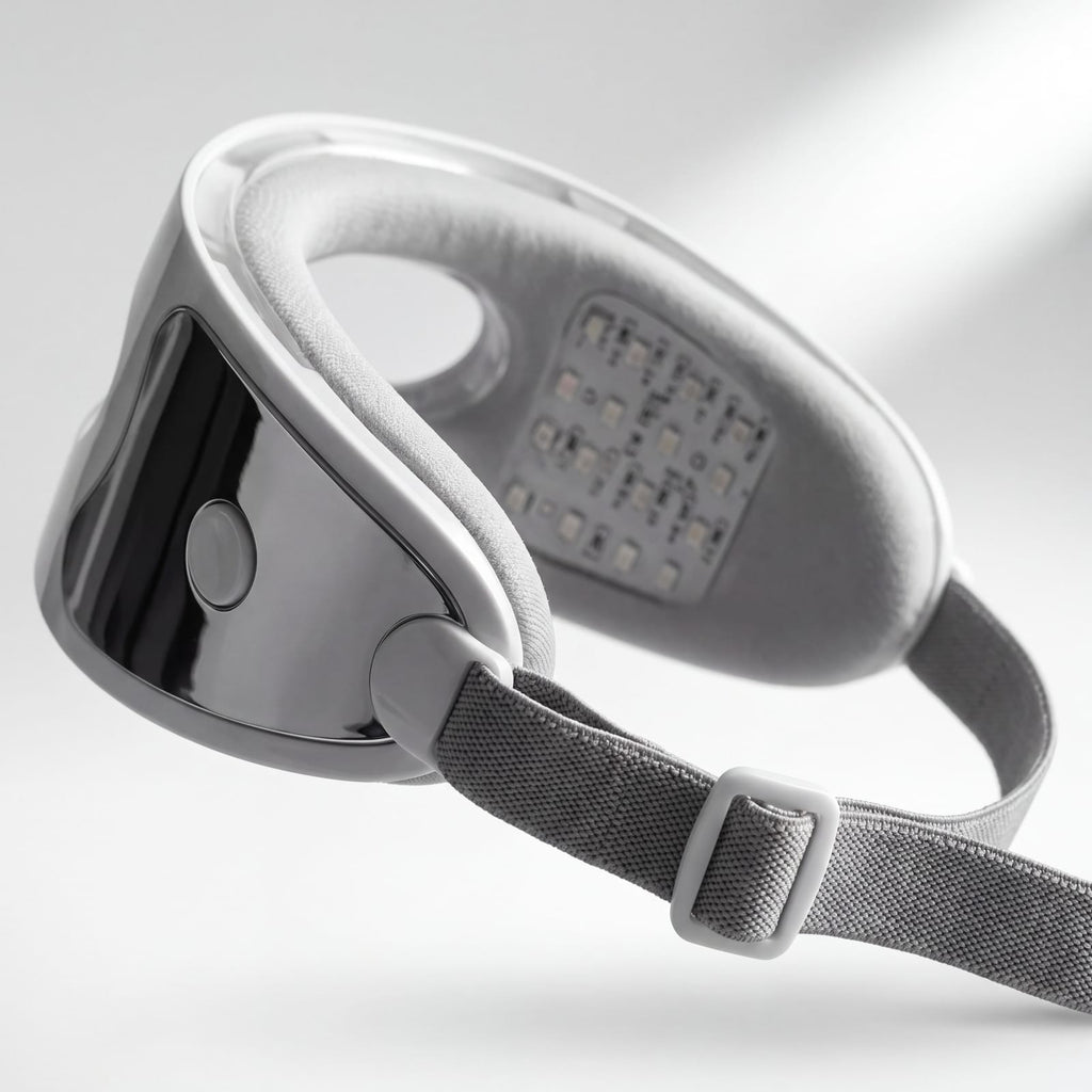 Nahaufnahme der Innenseite der Augenmaske mit LED-Feld und weich gepolstertem Rand.